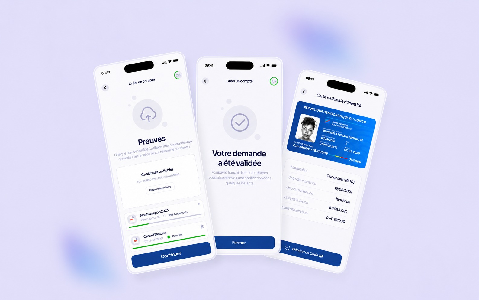 The sandbox onboarding flow: uploading proofs, validation, and the resulting digital ID